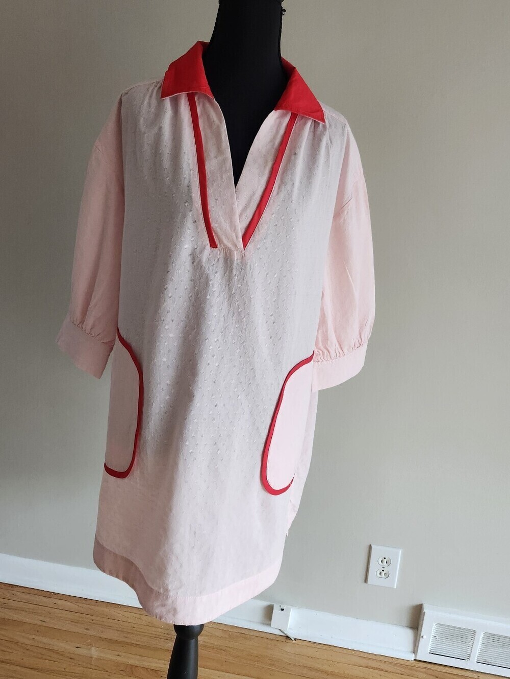 Light Pink Tunic Dress with Red Trim